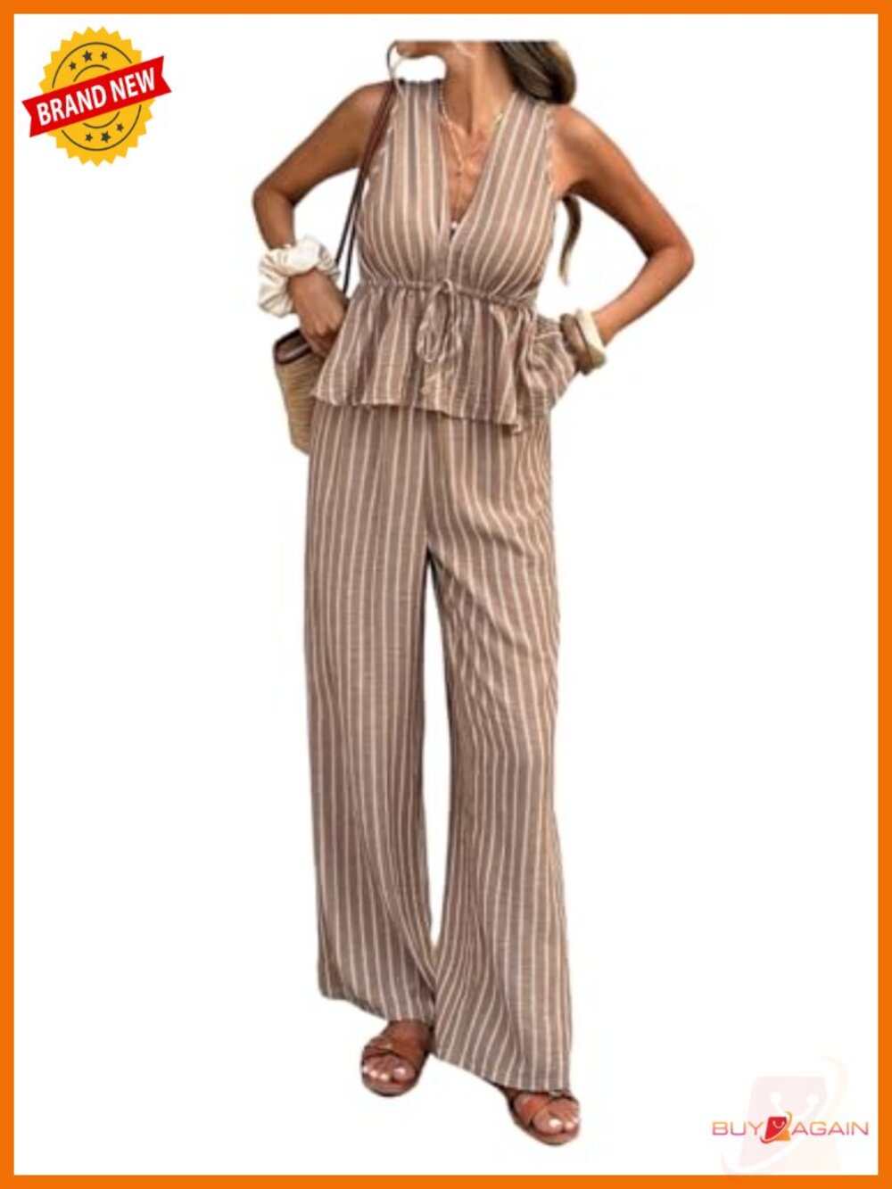 Women 2 Piece Peplum Tank Top Wide Leg Pants Set Sleeveless Loose Fit Casual